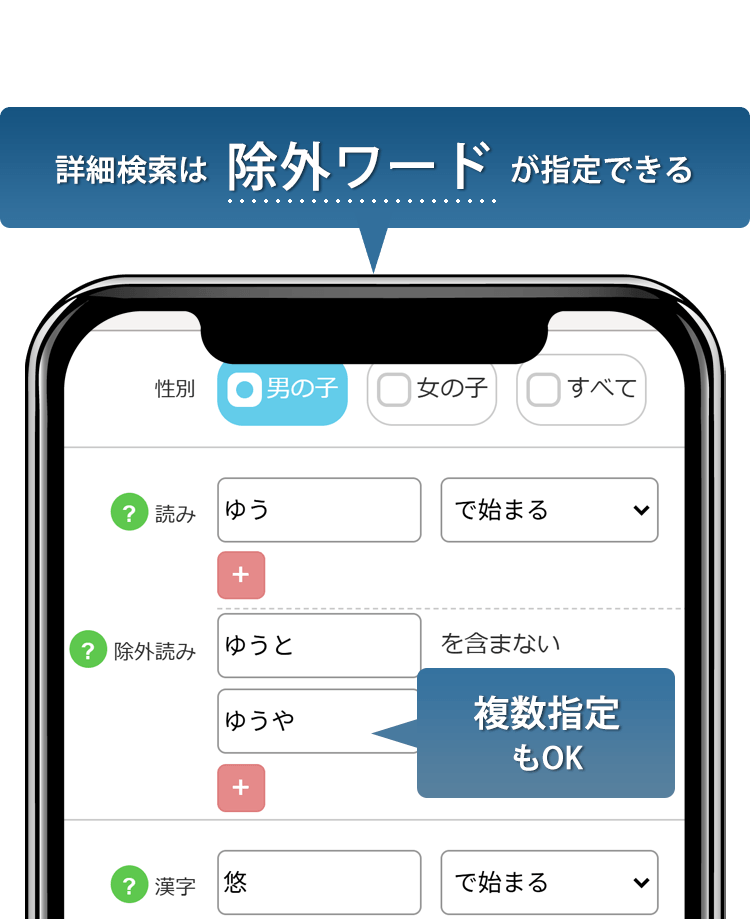 除外ワード指定した名前検索