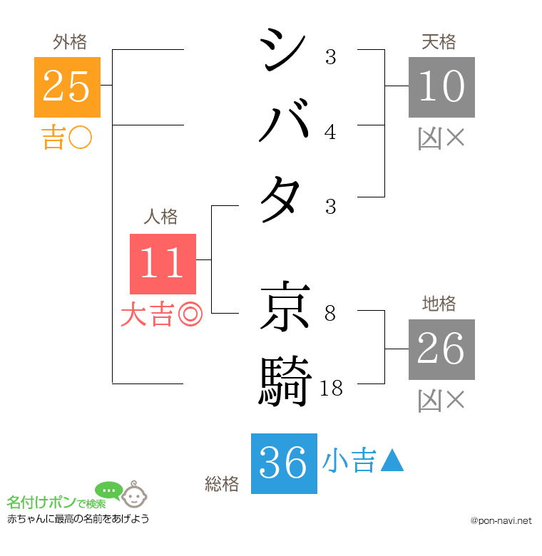 シバタ 京騎さんの姓名判断結果