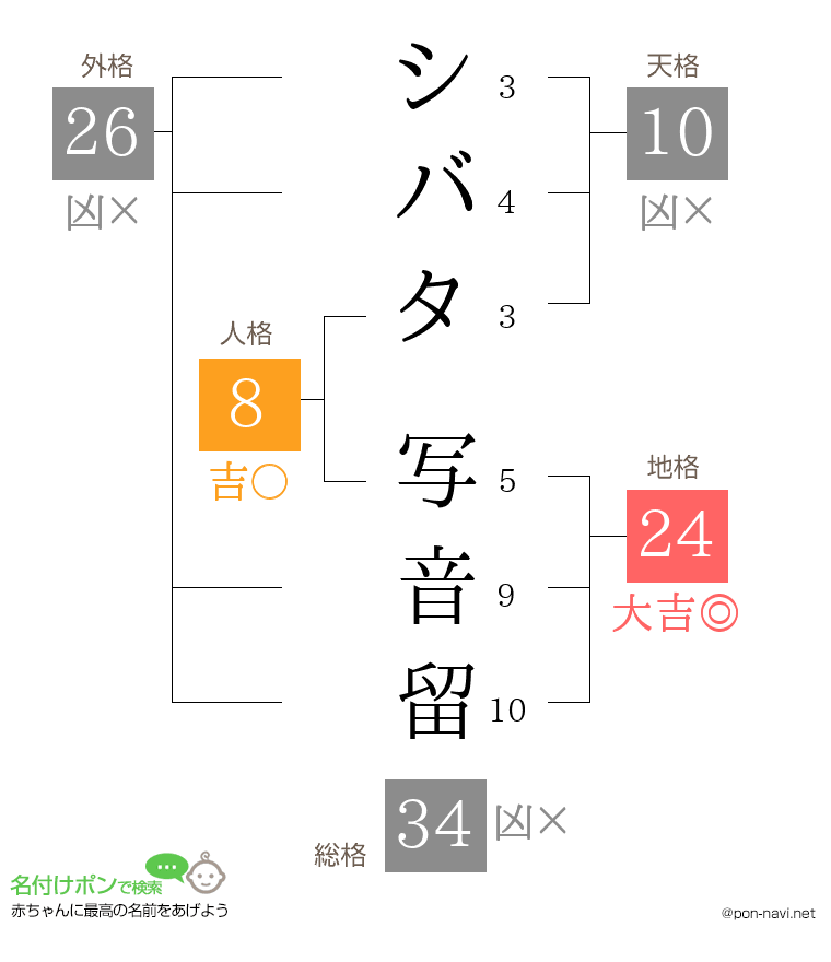 シバタ 写音留さんの姓名判断結果
