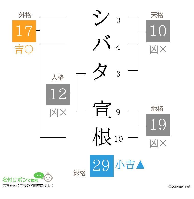 シバタ 宣根さんの姓名判断結果