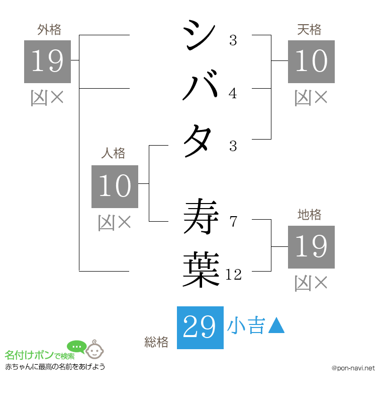 シバタ 寿葉さんの姓名判断結果