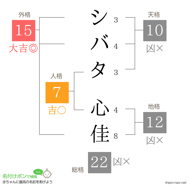 シバタ 心佳さんの姓名判断結果