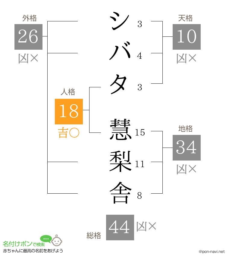 シバタ 慧梨舎さんの姓名判断結果