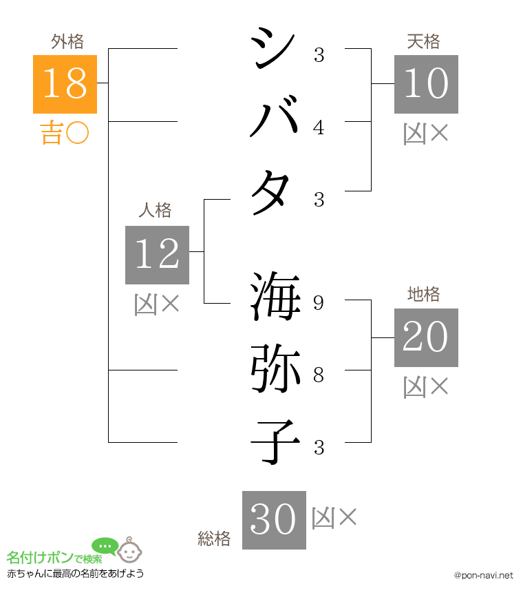 シバタ 海弥子さんの姓名判断結果