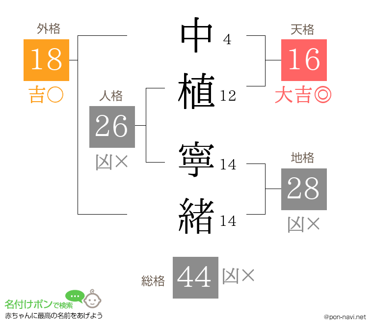 中植 寧緒さんの姓名判断結果