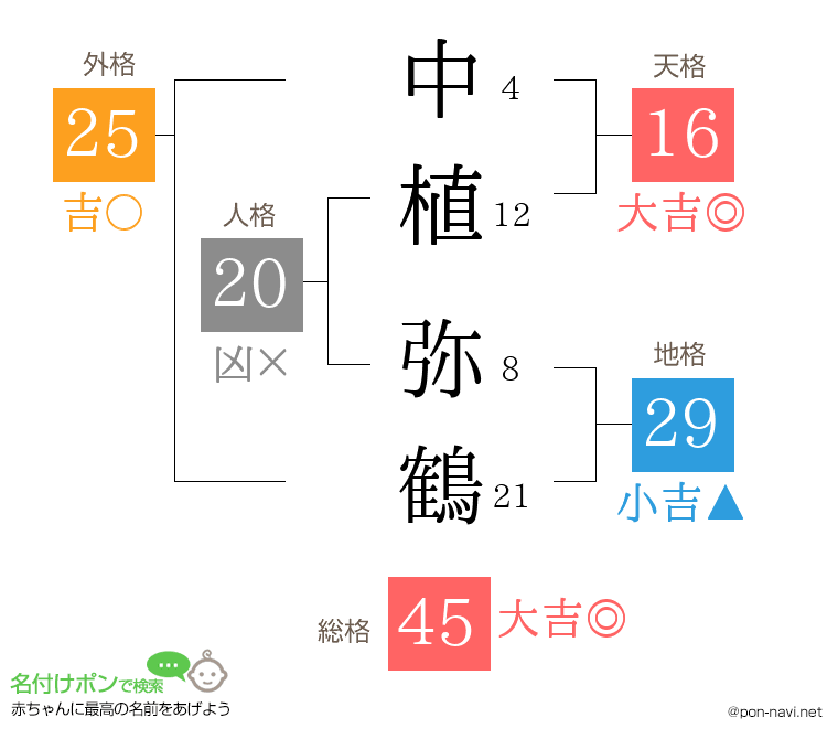 中植 弥鶴さんの姓名判断結果