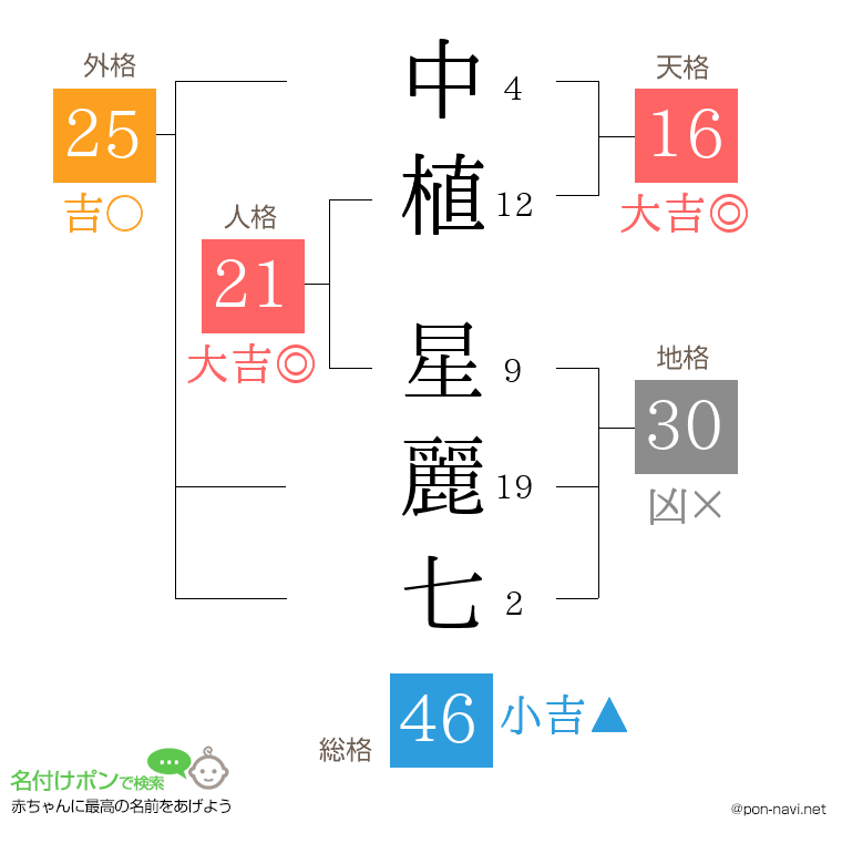 中植 星麗七さんの姓名判断結果