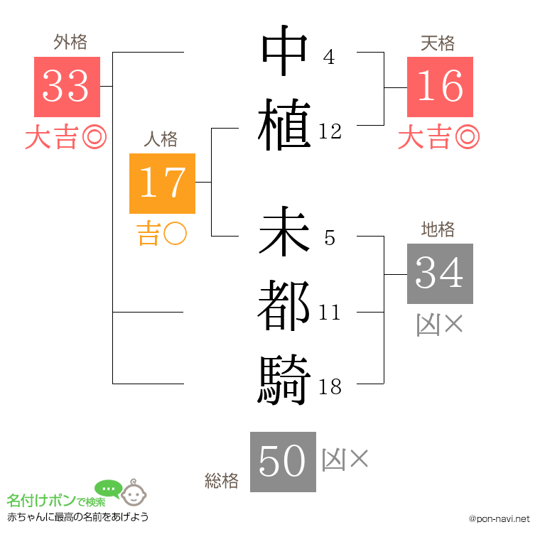 中植 未都騎さんの姓名判断結果