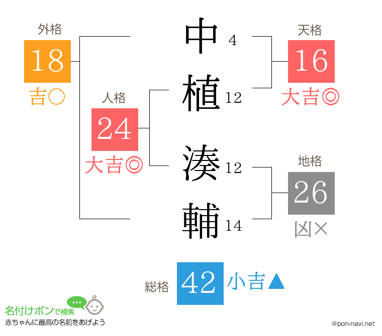 中植 湊輔さんの姓名判断結果