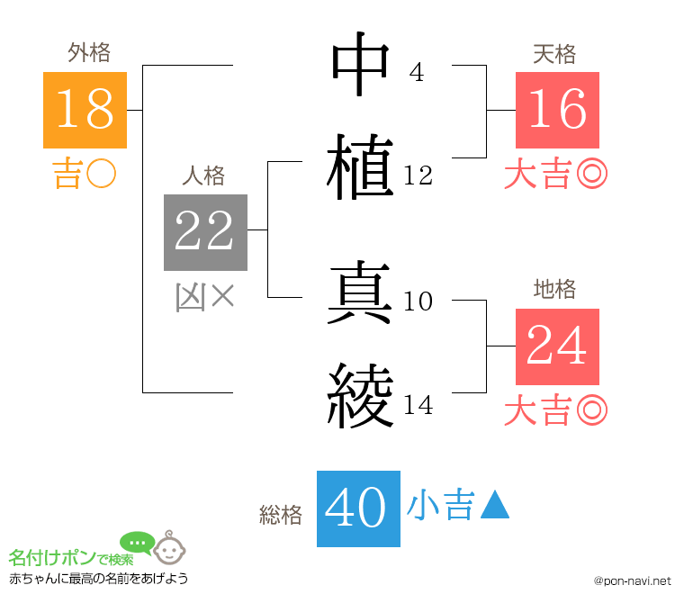 中植 真綾さんの姓名判断結果
