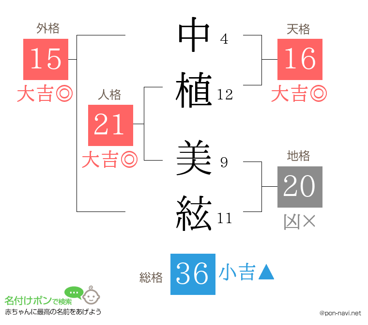 中植 美絃さんの姓名判断結果