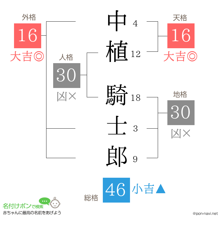 中植 騎士郎さんの姓名判断結果