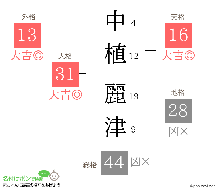 中植 麗津さんの姓名判断結果