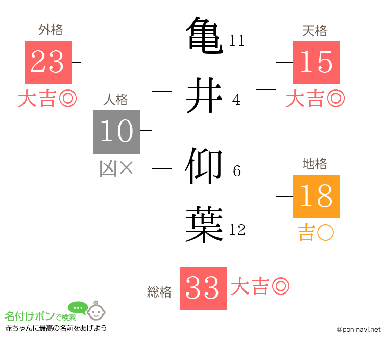 亀井 仰葉さんの姓名判断結果