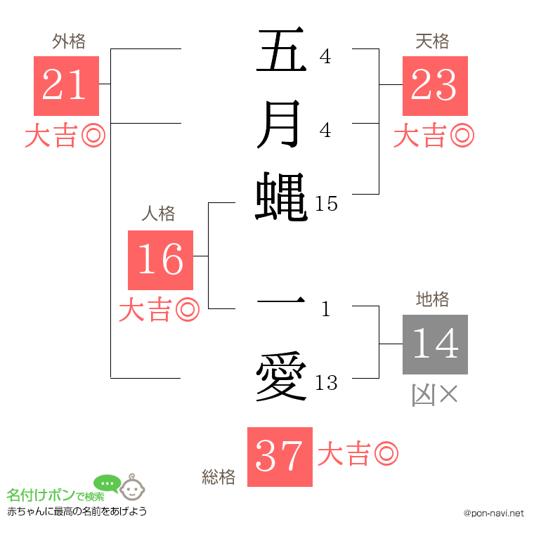 五月蝿 一愛さんの姓名判断結果