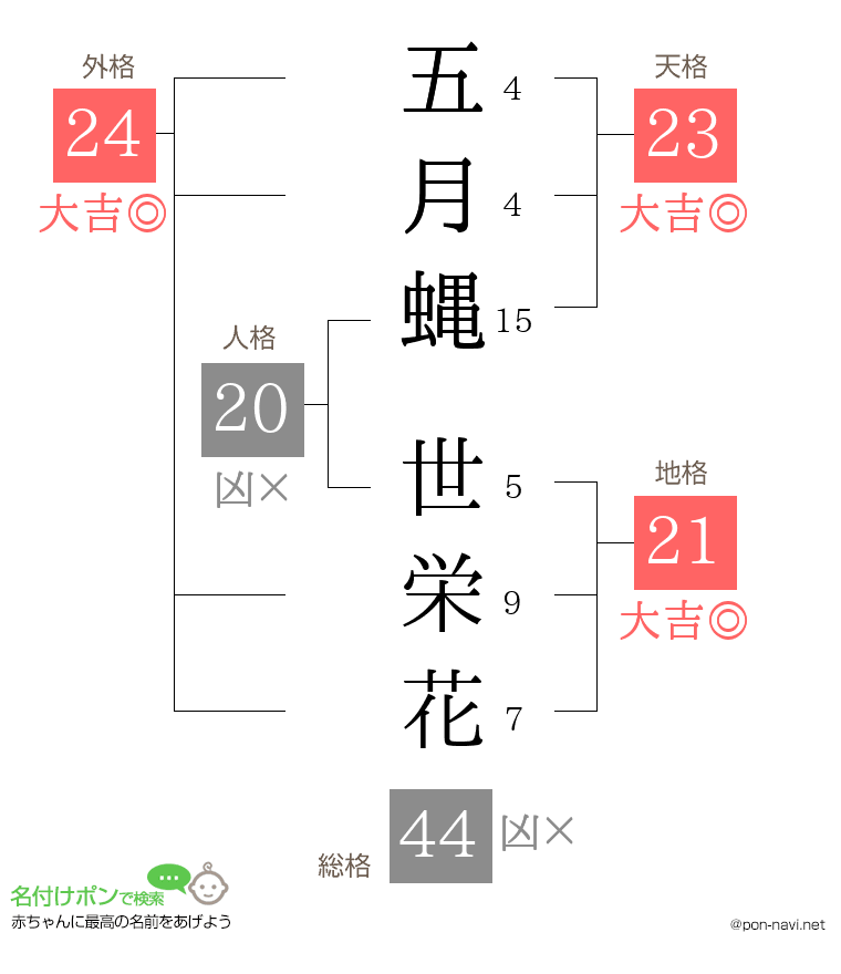五月蝿 世栄花さんの姓名判断結果