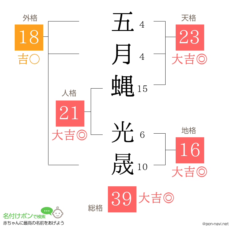 五月蝿 光晟さんの姓名判断結果
