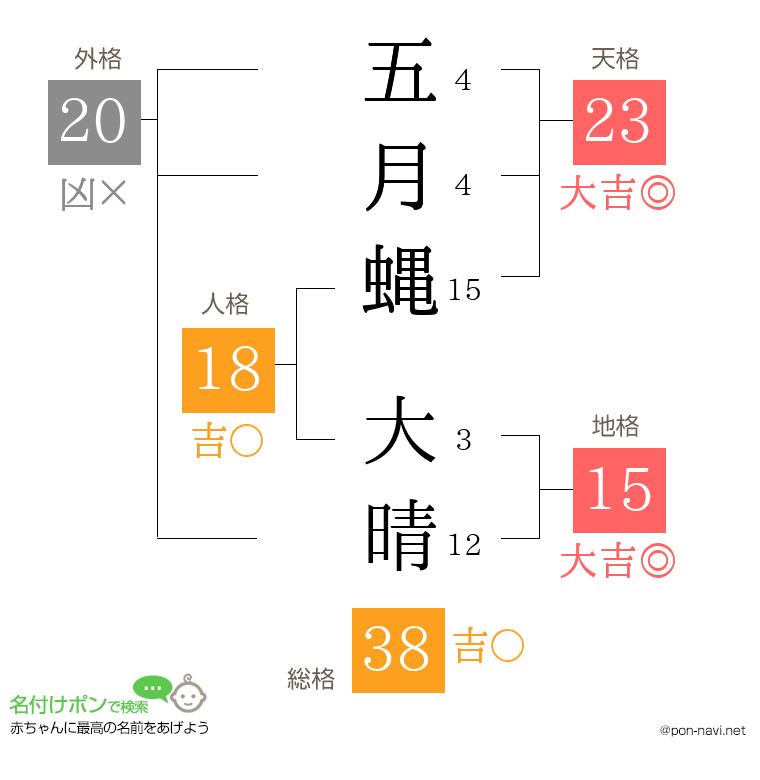 五月蝿 大晴さんの姓名判断結果