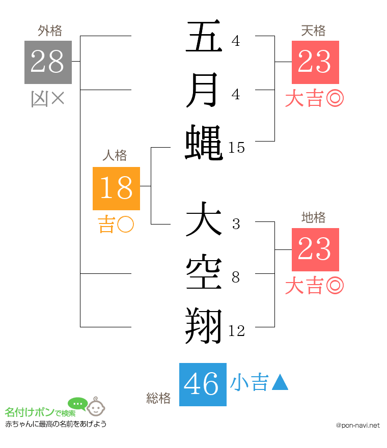 五月蝿 大空翔さんの姓名判断結果