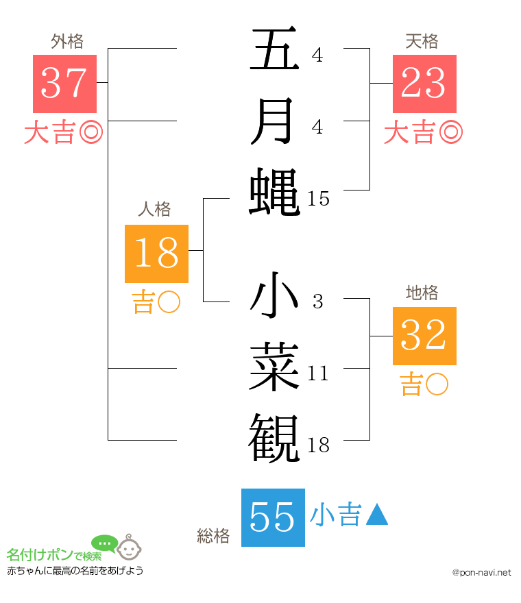 五月蝿 小菜観さんの姓名判断結果