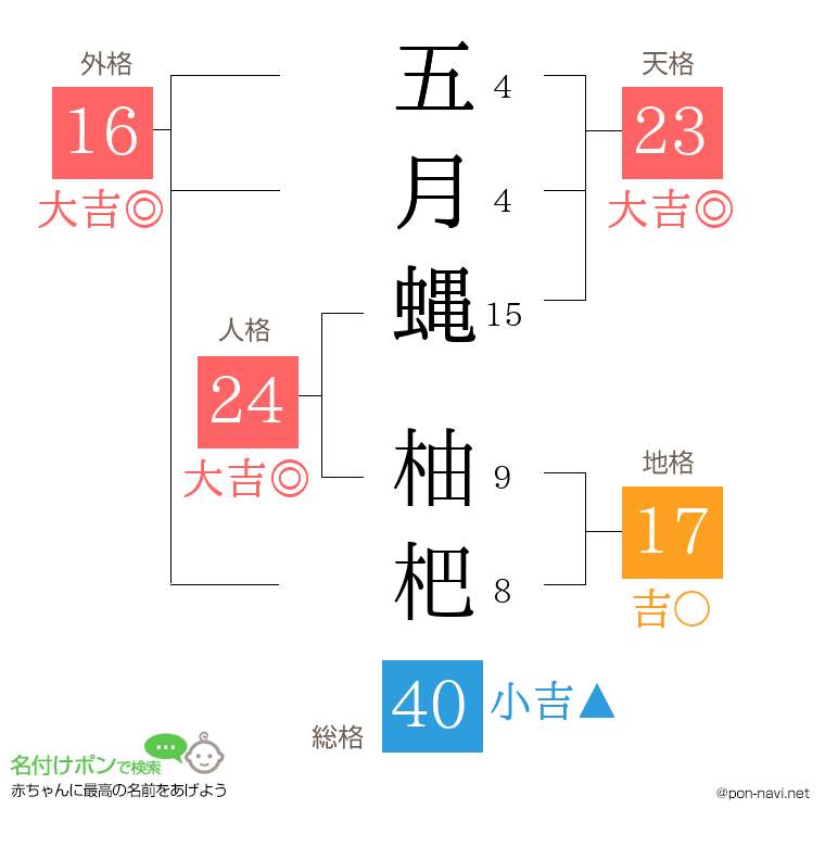 五月蝿 柚杷さんの姓名判断結果
