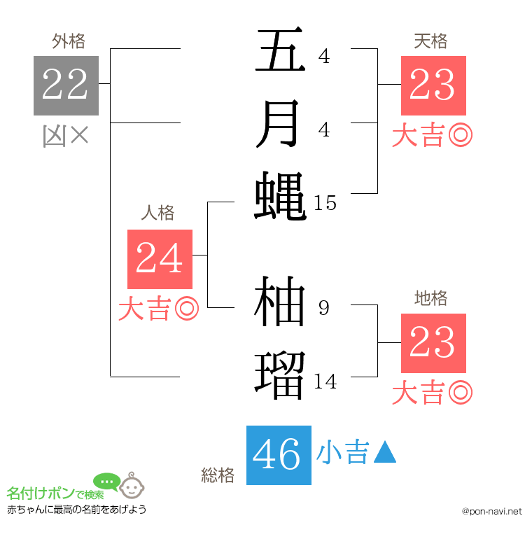 五月蝿 柚瑠さんの姓名判断結果