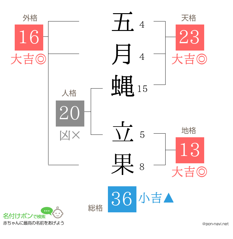 五月蝿 立果さんの姓名判断結果