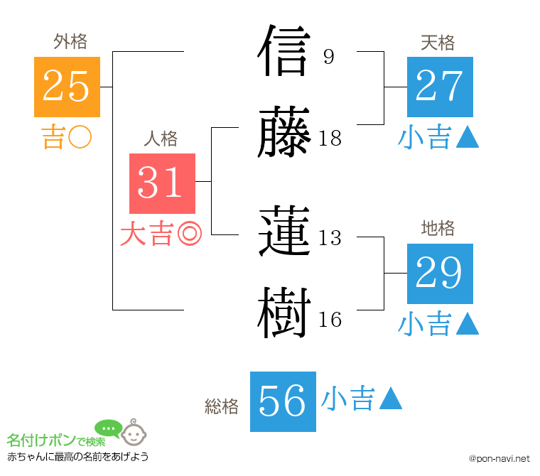 信藤 蓮樹さんの姓名判断結果