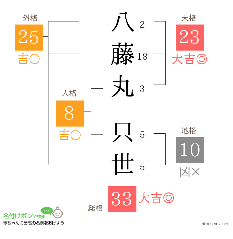 八藤丸 只世さんの姓名判断結果