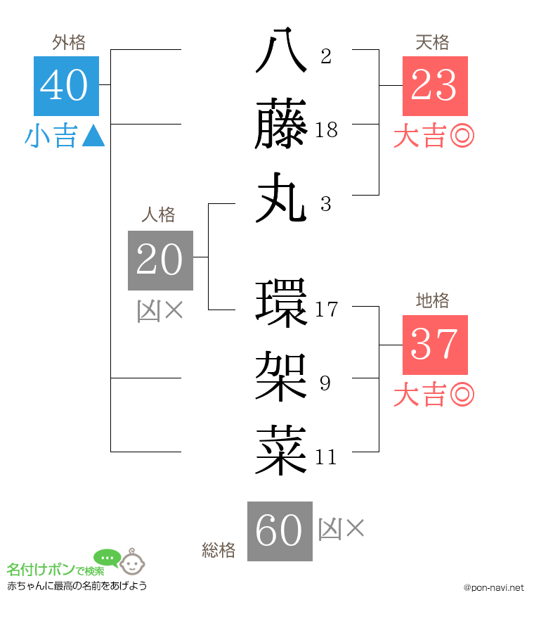 八藤丸 環架菜さんの姓名判断結果