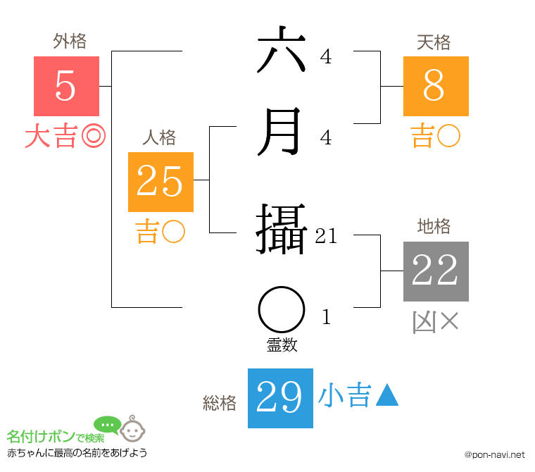六月 攝さんの姓名判断結果