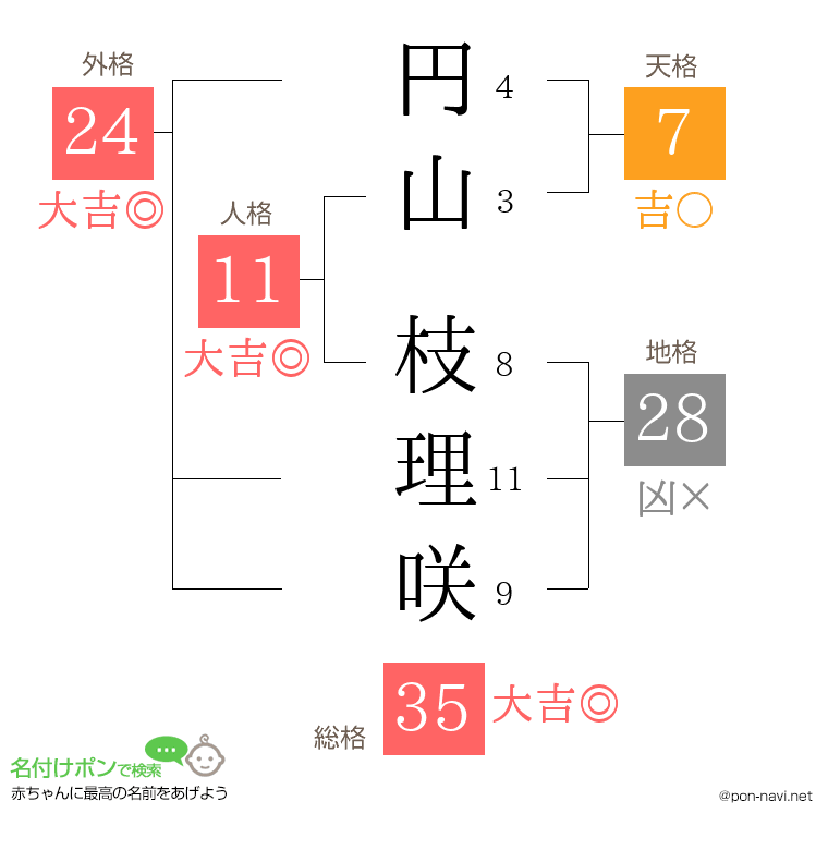 円山 枝理咲さんの姓名判断結果