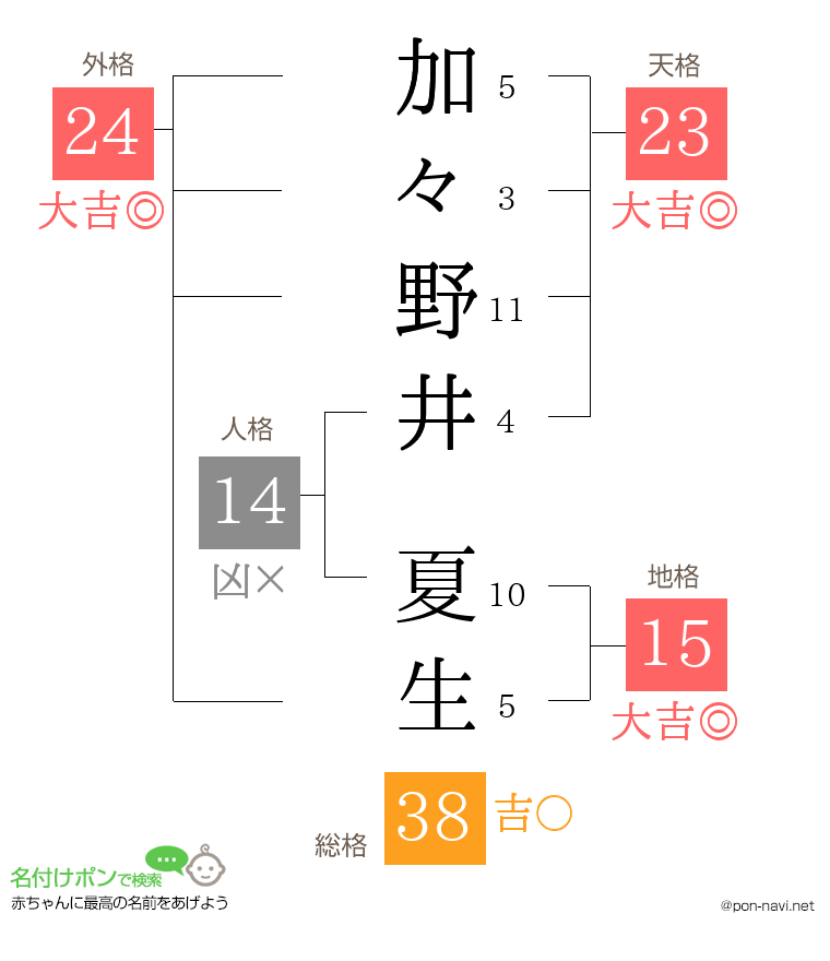 加々野井 夏生さんの姓名判断結果