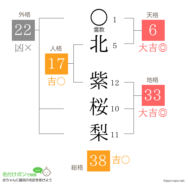 北 紫桜梨さんの姓名判断結果