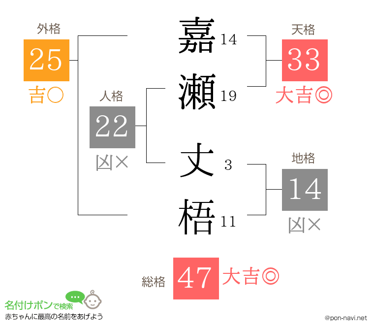 嘉瀬 丈梧さんの姓名判断結果