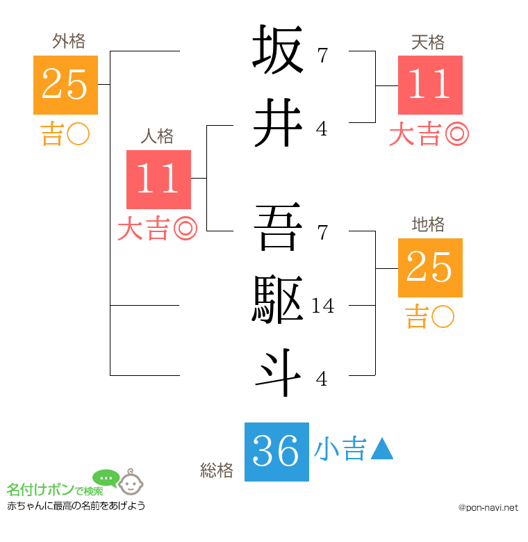 坂井 吾駆斗さんの姓名判断結果