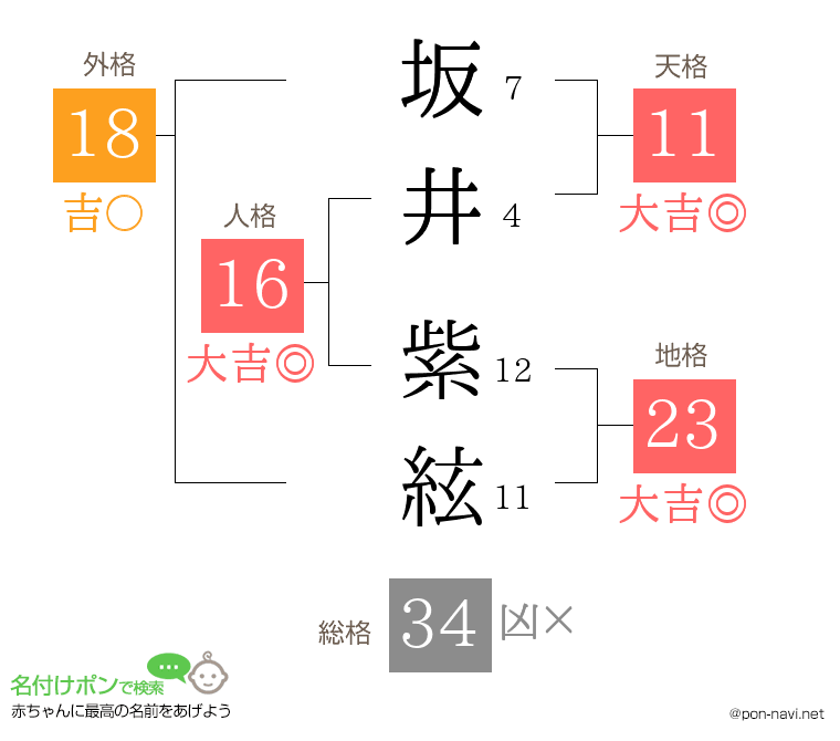 坂井 紫絃さんの姓名判断結果