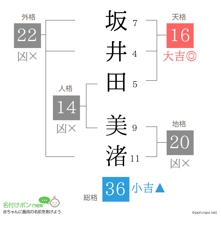 坂井田 美渚さんの姓名判断結果
