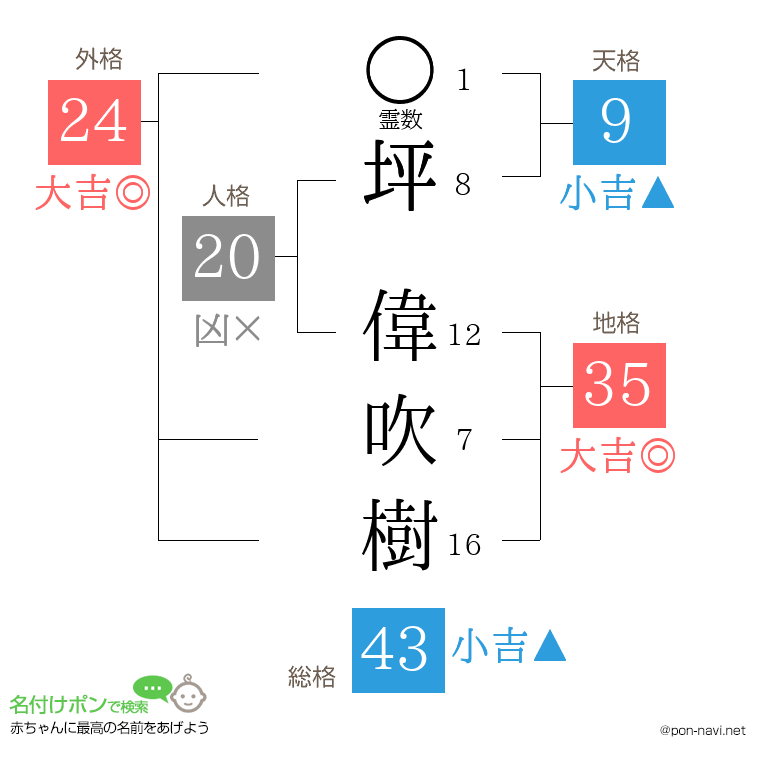 坪 偉吹樹さんの姓名判断結果