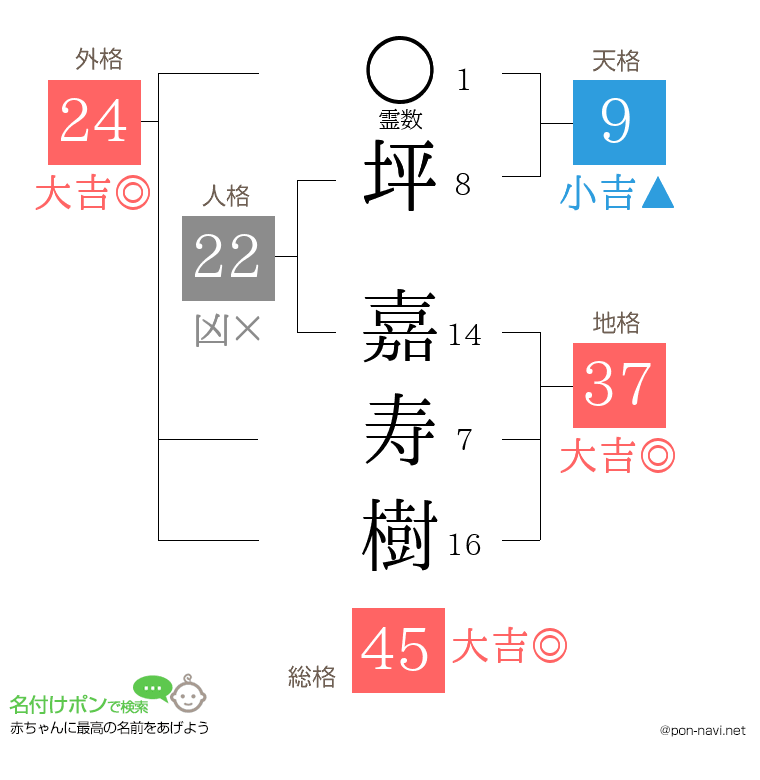 坪 嘉寿樹さんの姓名判断結果