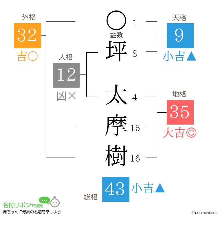 坪 太摩樹さんの姓名判断結果