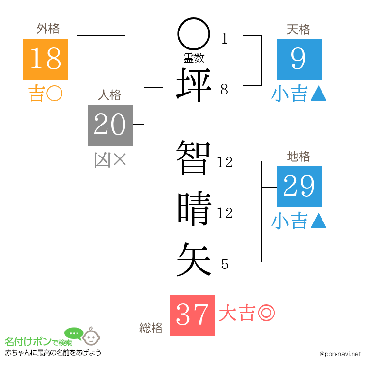 坪 智晴矢さんの姓名判断結果