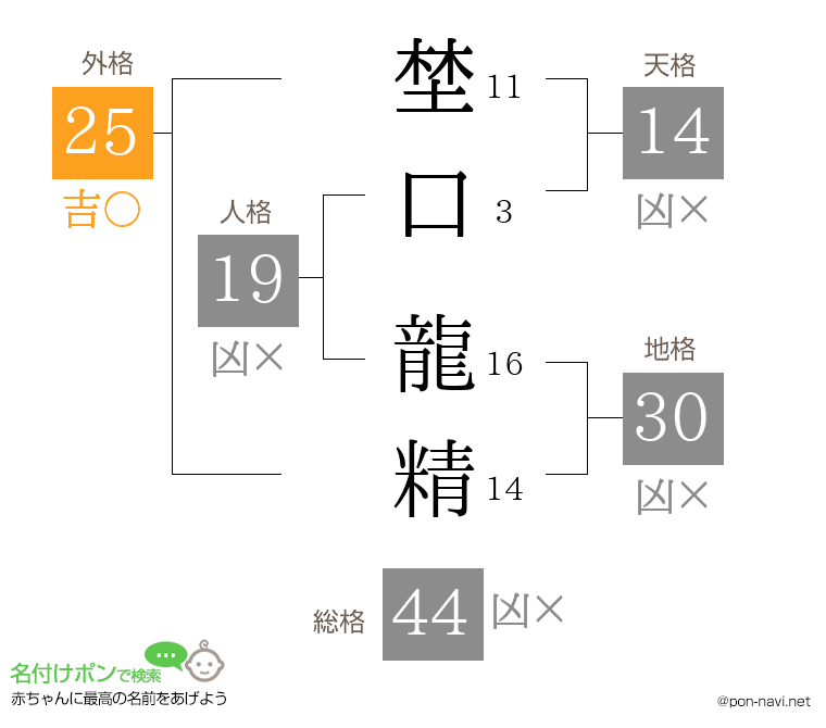 埜口 龍精さんの姓名判断結果