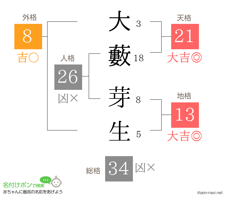 大藪 芽生さんの姓名判断結果