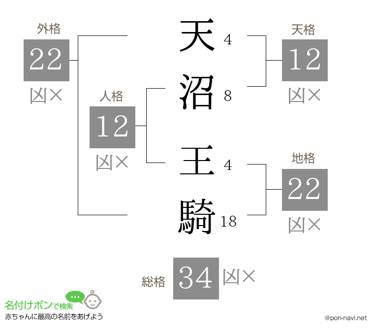 天沼 王騎さんの姓名判断結果