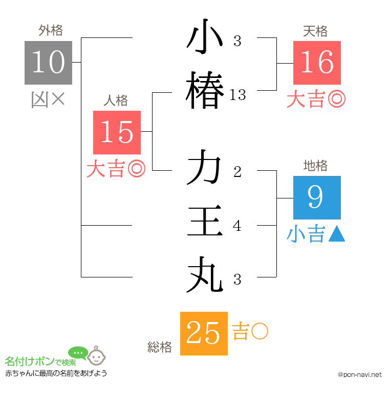小椿 力王丸さんの姓名判断結果