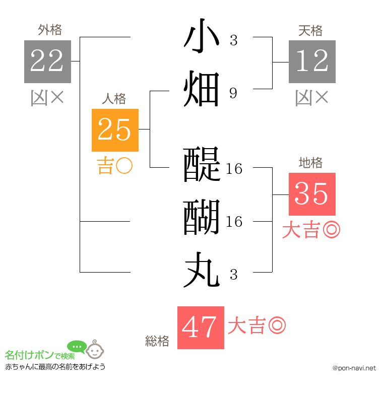 小畑 醍醐丸さんの姓名判断結果