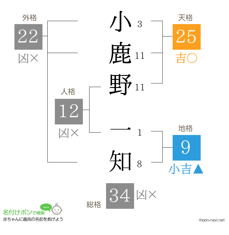 小鹿野 一知さんの姓名判断結果