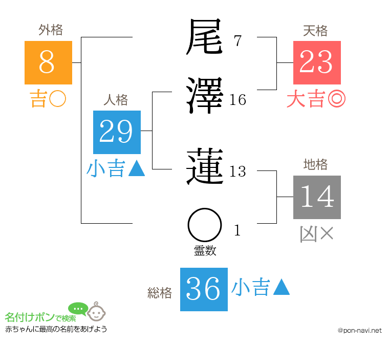 尾澤 蓮さんの姓名判断結果