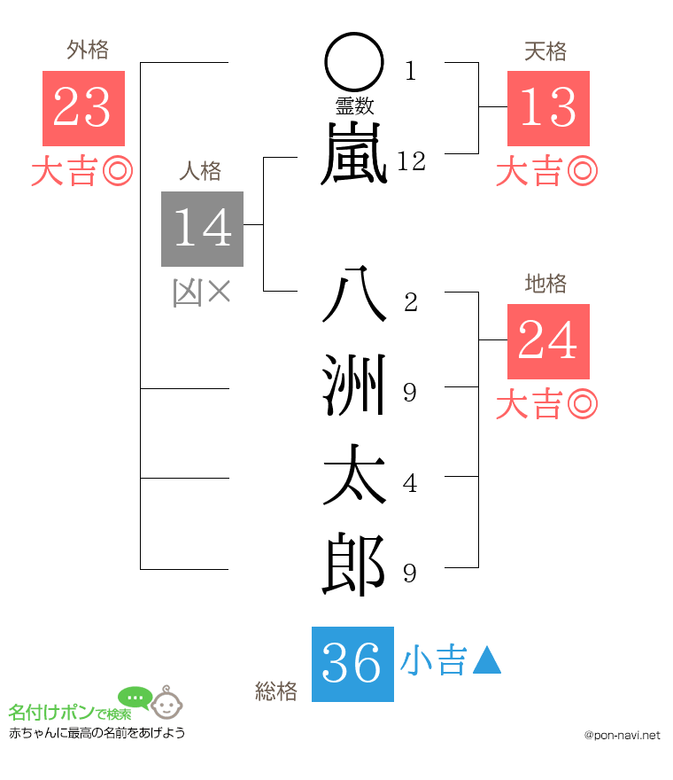 嵐 八洲太郎さんの姓名判断結果